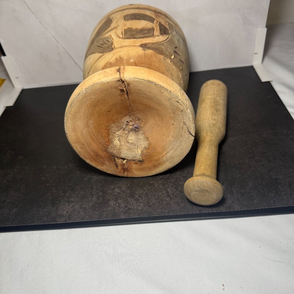 Vintage Hand-Carved Wooden Mortar & Pestle - Picture 2 of 4